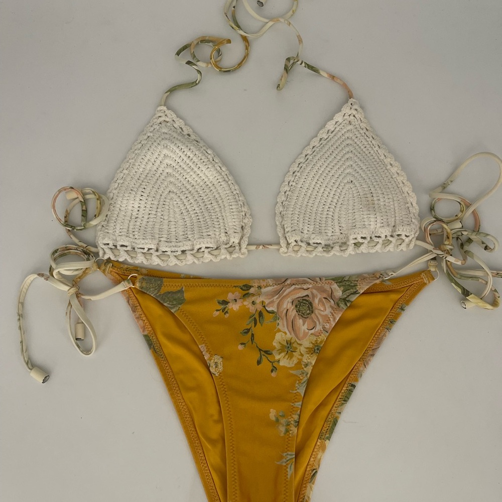 Zimmerman two-piece bikini swimsuit used once AU 1 US 4-6 crochet top floral
